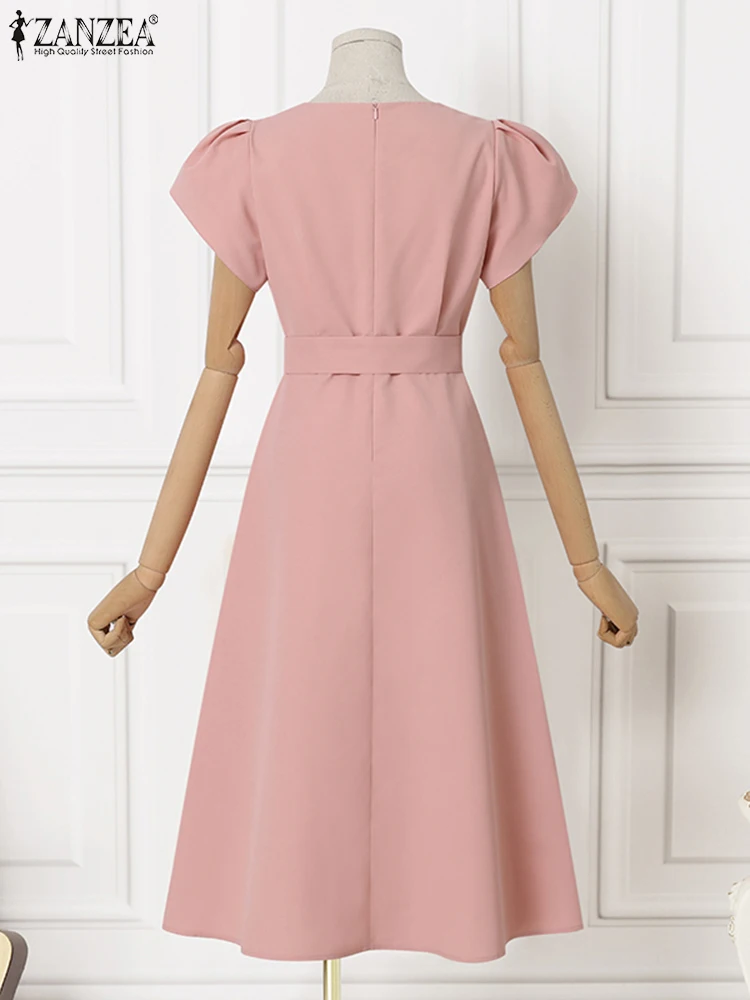 ZANZEA Элегантное летнее платье с коротким рукавом Женская мода OL Рабочий сарафан Robe Femme Повседневное однотонное платье трапециевидной формы Vestido Kaftan Sarafans (art.: 3920cb6067e87) - 3920cb6067e87