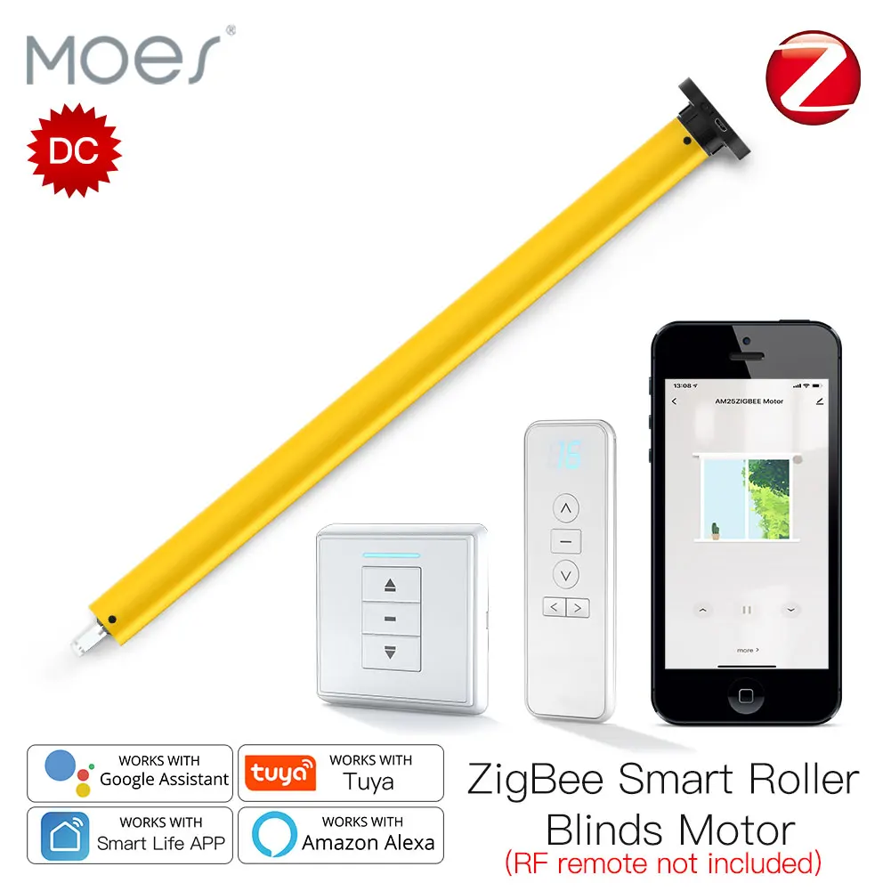 Автоматические трубчатые роликовые жалюзи Moes Smart ZigBee 25 мм, двигатель постоянного тока RF433, дистанционная трубка 38 мм, умная LifeTuya через Alexa Google Home