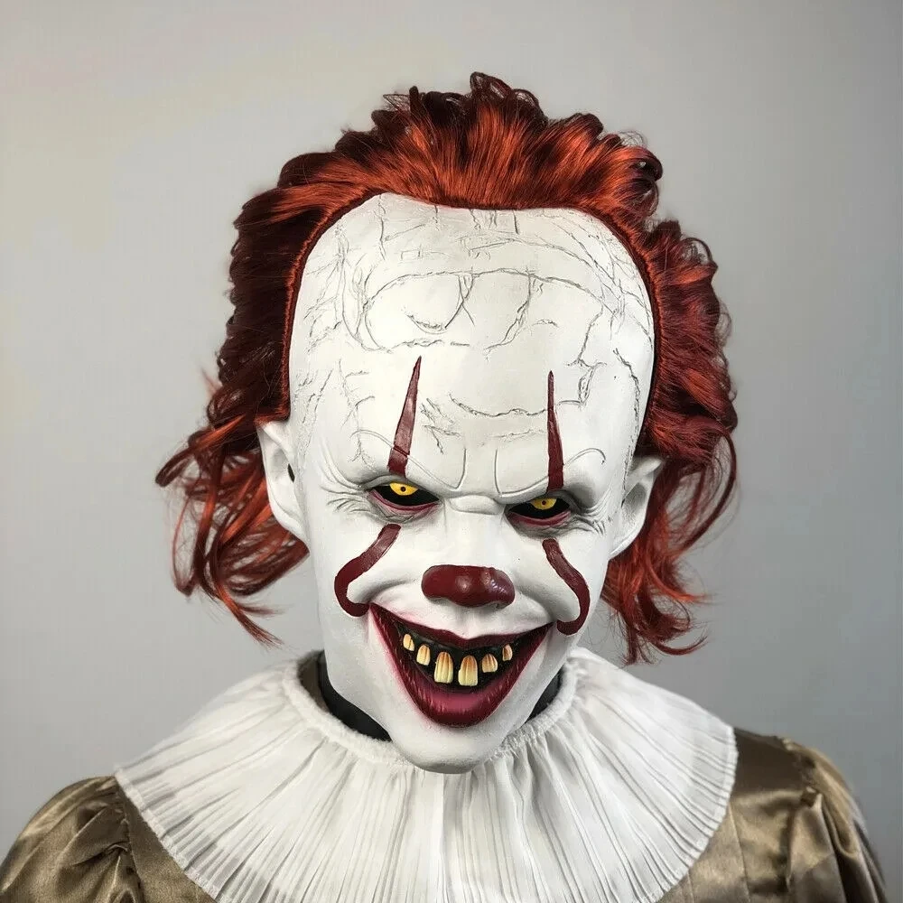 Pennywise Джокер Страшная Маска Хэллоуин Косплей Головной Убор Стивен Кинг Два Клоуна Латексные Маски Hello World Реквизит Дл...