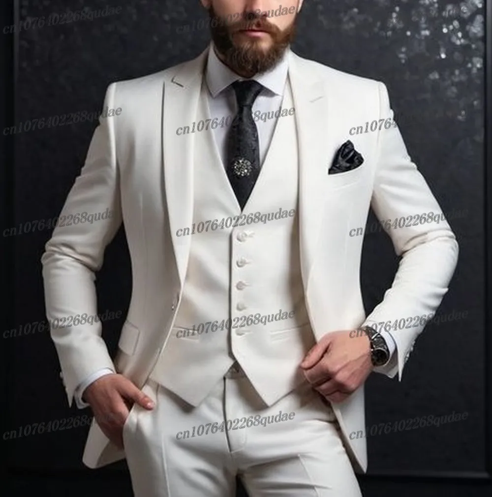 Фото New Navy Blue Formal Men Suit Wedding Party Groom Suits Groomsman Male Tuxedos Bridegroom Costume 3 Piece Set Blazer Vest Pants №3