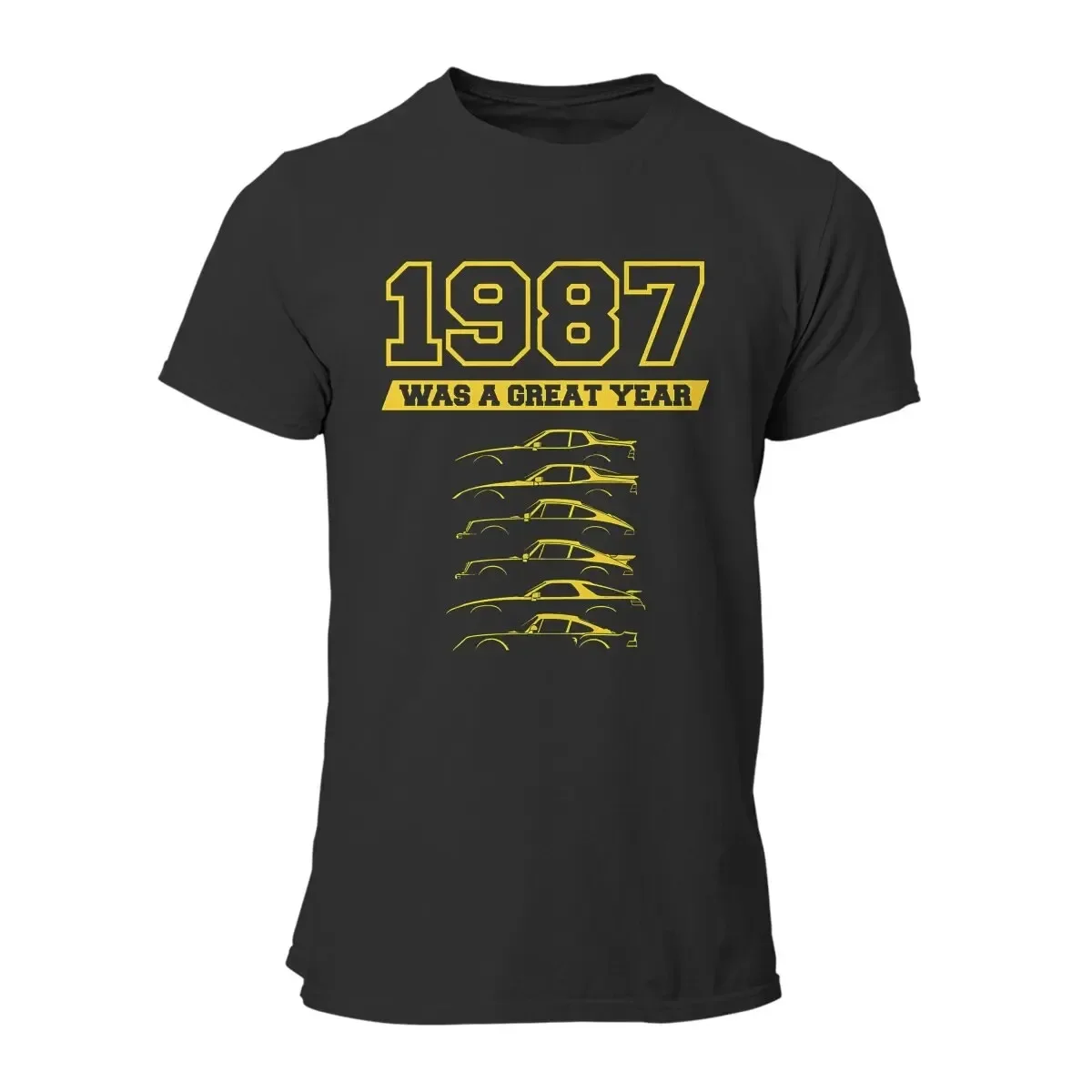 1987-й отличный год для Purscha SilhouetteHistory Мужская футболка с круглым вырезом и коротким рукавом Хлопковая футболка Забавная идея подарка высшего качества