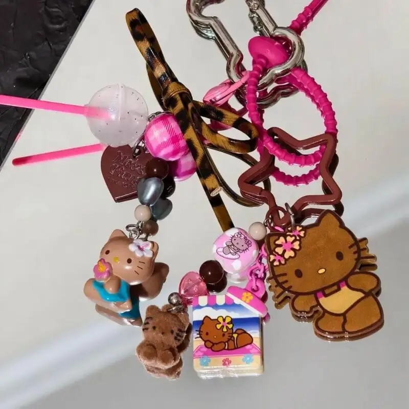 Гавайи морской бриз черная кожа Hello Kitty подвесные аксессуары для багажа индивидуальный тренд рюкзак кулон мультяшный брелок подарки