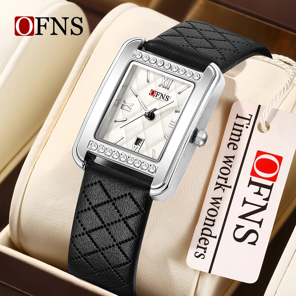 Фото ODNS 1557, новые женские кварцевые часы с ромбовидным узором, циферблатом, водонепроницаемые кварцевые часы, женские часы с инкрустацией календарем и бриллиантами №2