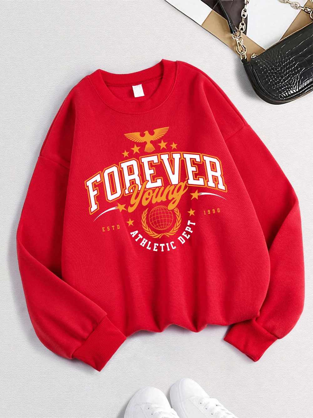Forever Young спортивная толстовка с принтом Dept, женская повседневная толстовка с круглым вырезом, свободные флисовые теплые топы, зимняя удобная одежда