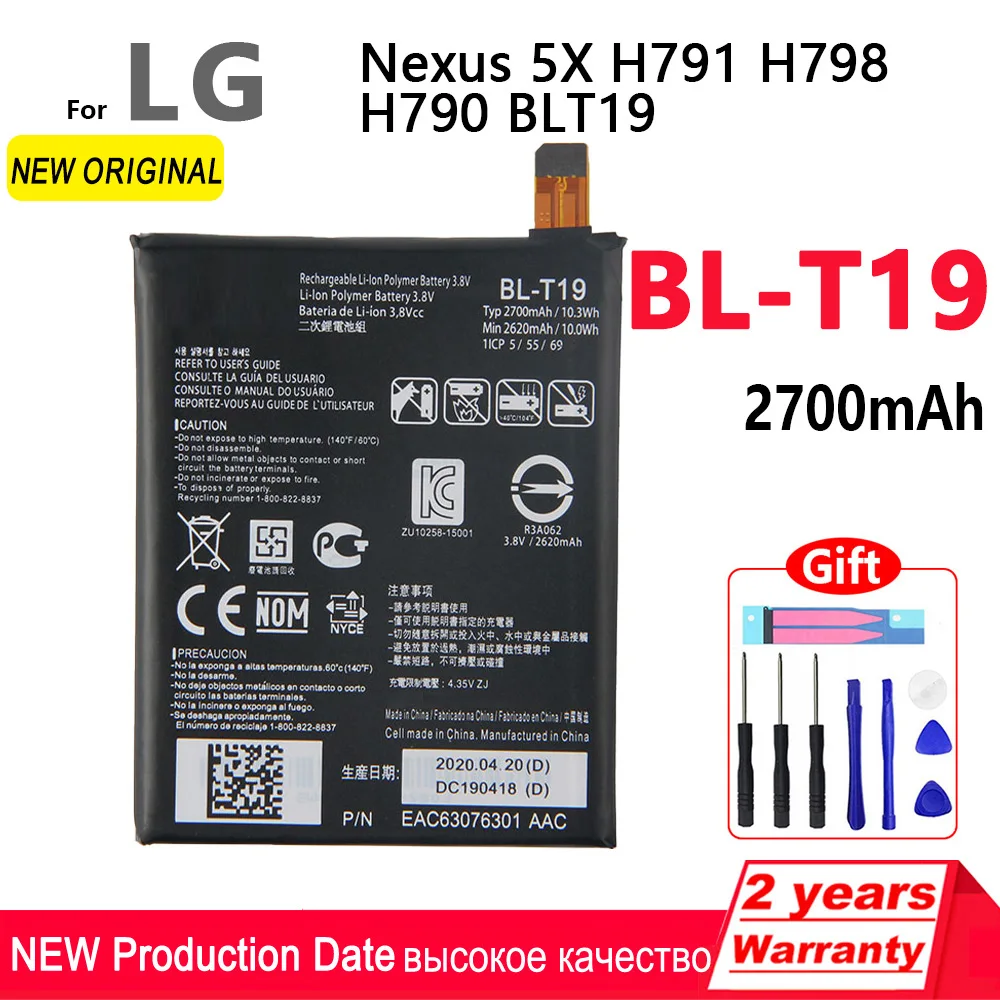 Оригинальный сменный аккумулятор BL-T19 BLT19 2700 мАч для LG Nexus 5X H790 BLT19 H791 H798 T19, аккумуляторы для мобильных телефонов + инструменты