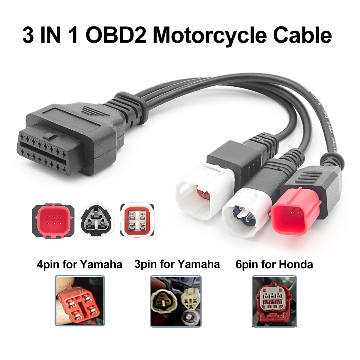 3 в 1 OBD2 разъем 3-контактный и 4-контактный для Yamaha до 16-контактного OBD2 диагностического кабеля 6-контактный для Hon-da OBD 2 удлинительный кабель мотоциклетный кабель