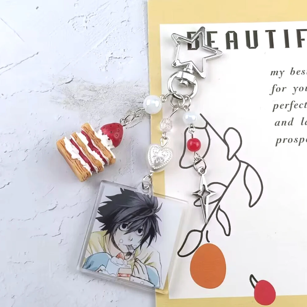 Фото Ручной работы аниме Death Note L Lawliet торт брелок из бисера сумка подвески эстетическая сумочка кулон брелок для ключей Рождественский подарок №2