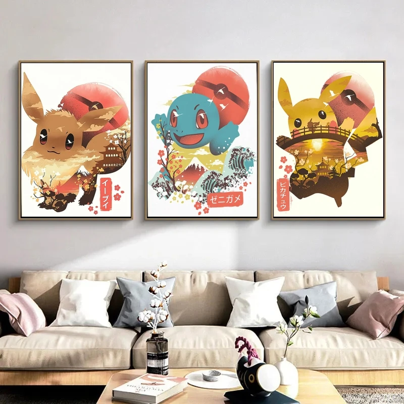 Фото Классические постеры и картины Покемон Пикачу HD Печать Eevee Wall Art Лучшие подарки Детские фигурки Универсальный настенный художественный декор №3