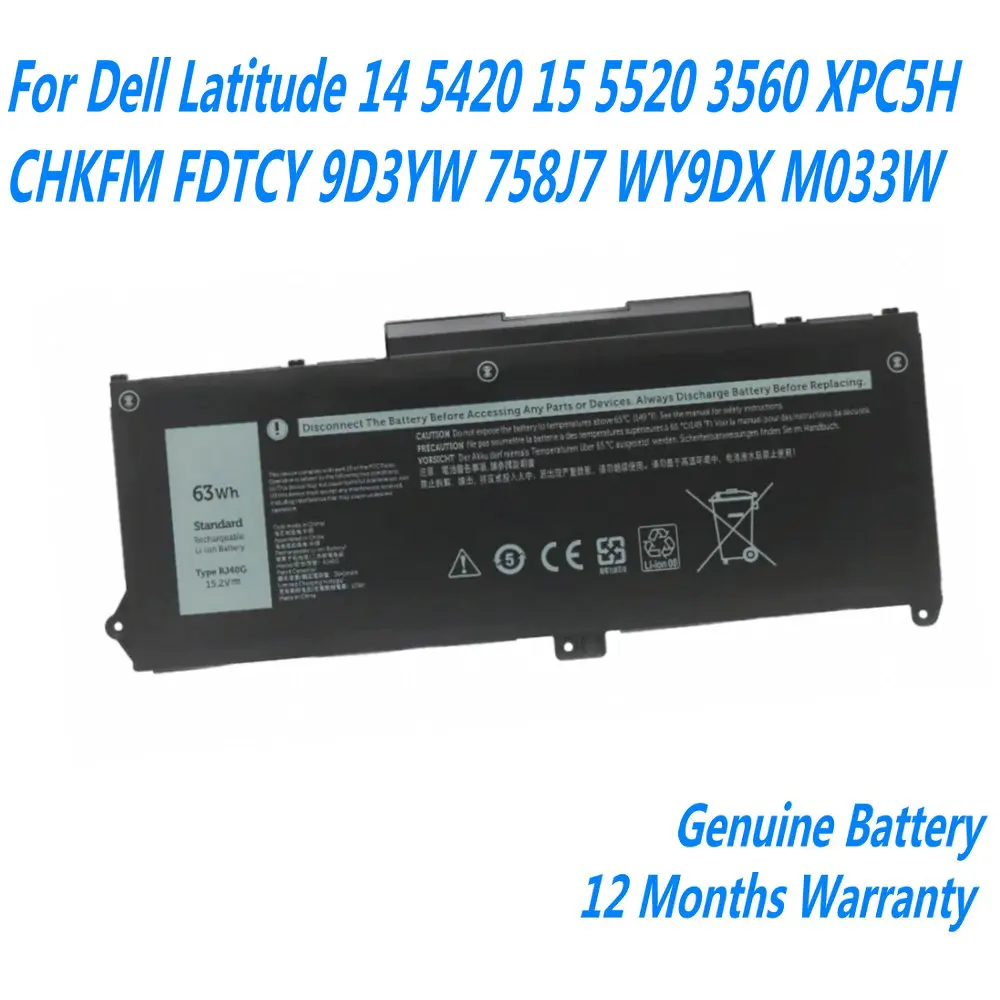 НОВЫЙ аккумулятор для ноутбука RJ40G 15,2 В 63 Втч для Dell Latitude 5520 5420 Precision 3560 серии P104F P137G 01K2CF 075X16 0WK3F1