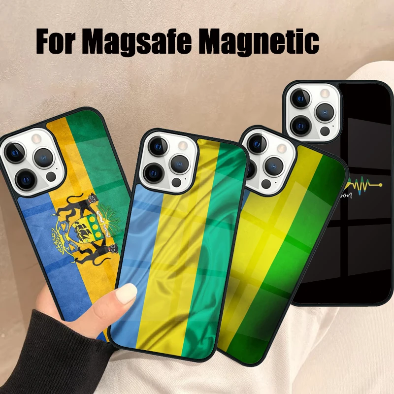 Чехол для телефона Magsafe с флагом Габона и Габона для iPhone 16, 15, 14, 13, 12, 11 Pro Max Plus, зеркальный беспроводной магнитный чехол