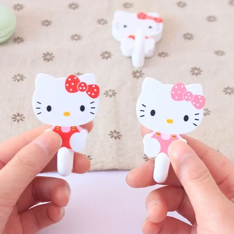 2 шт., прочные самоклеящиеся крючки Hello Kitty Sanrio, вешалка для хранения ключей для кухни, ванной комнаты, двери, стены, многофункциональная
