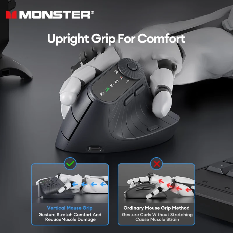 Выбор Monster M2 PRO Двухрежимная перезаряжаемая беспроводная игровая мышь Легкая и удобная эргономичная вертикальная вертикальная мышь (art.: 3920c685c32b2) - 3920c685c32b2