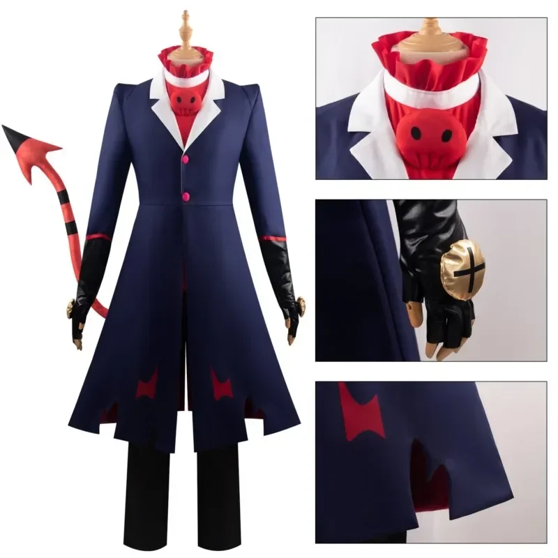 Фото Костюм для косплея Blitz, аниме, мультфильм Helluva Cos Boss, ролевая игра, мужская одежда, хвост, перчатки, шляпа, мужская маскировка, костюмы на Хэллоуин №3