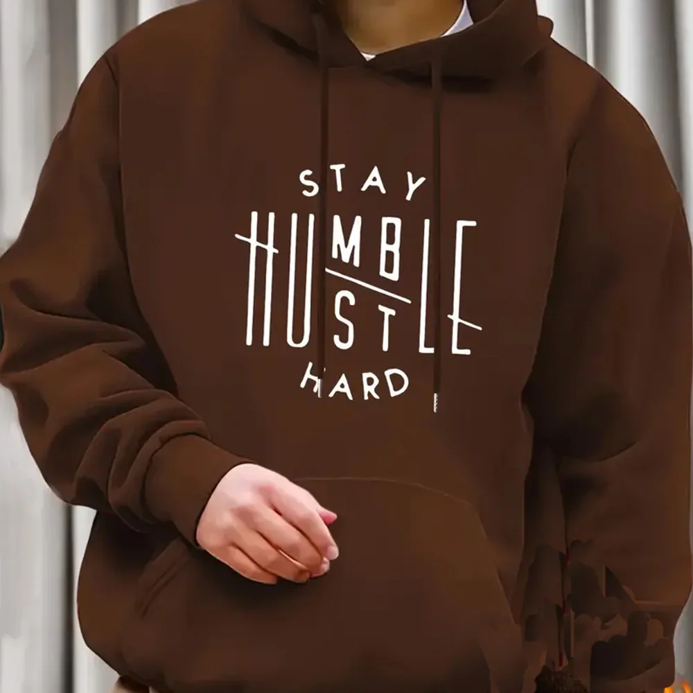 Фото Толстовка с принтом Stay Humble and Hustle, классная мужская толстовка, мужской повседневный пуловер с капюшоном, сумка с карманом крысы, уличная одежда, зима-осень №4