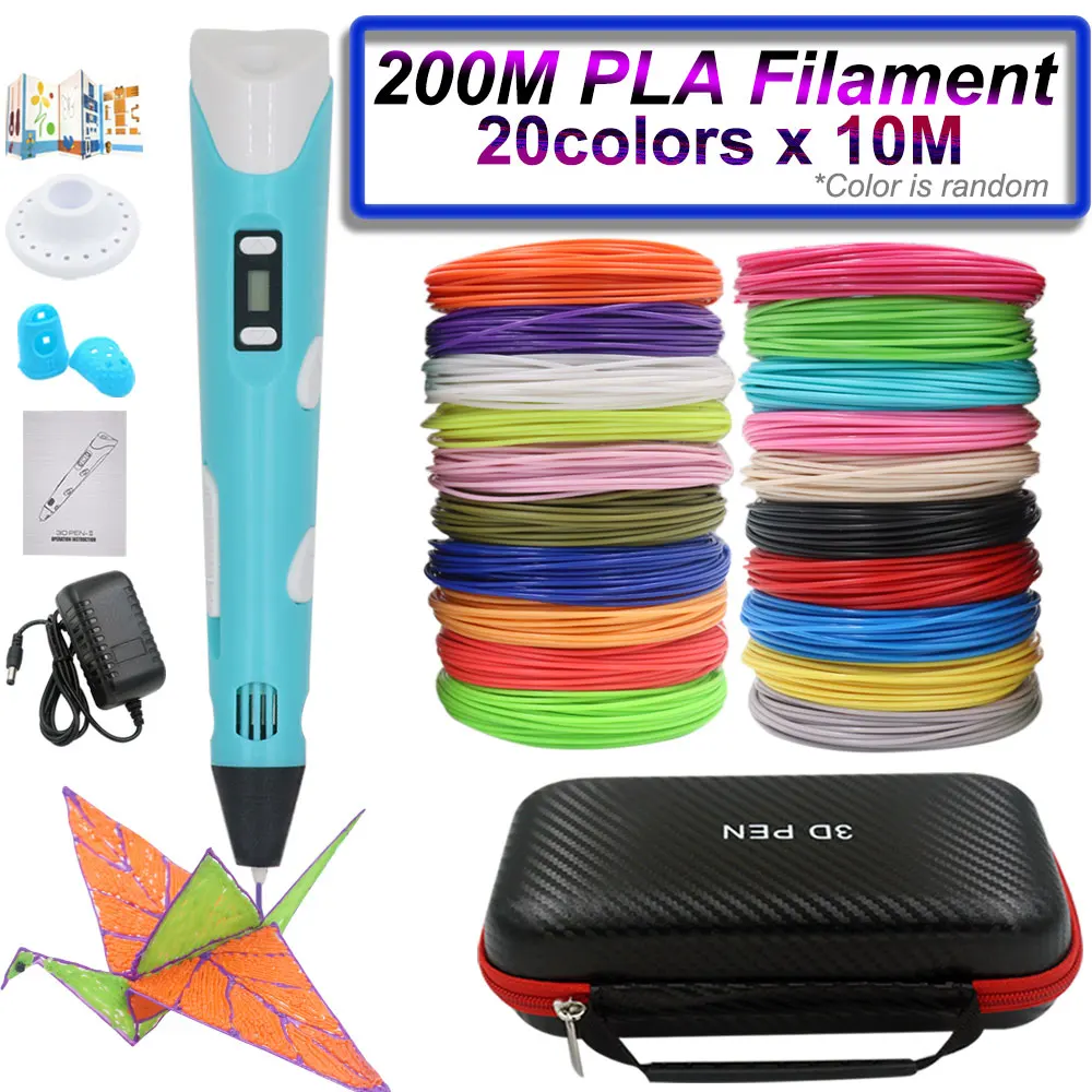 Детская ручка для 3D-печати, 3D-ручка с ЖК-экраном, с нитью PLA 200 м, с коробкой для хранения, детский подарок на день рождения, Рождество, сделай сам