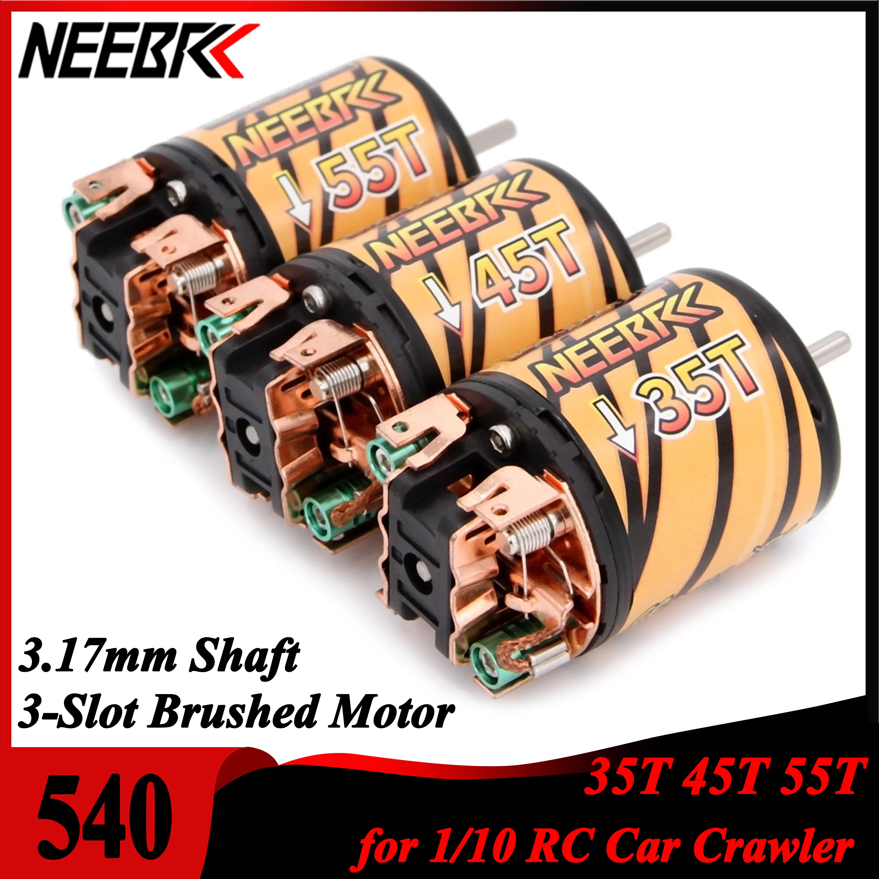 NEEBRC 540 35T 45T 55T 3-слотовый вал 3,17 мм Матовый двигатель для 1/10 RC автомобиля Гусеничный осевой SCX10 90046 Traxxas TRX4 MST Slash TRX6
