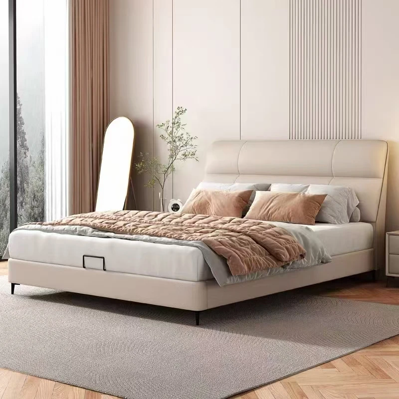 Фошань Люкс Schlafzimmer 123bel Дизайнер Bett Moderne минималистский ише Villa Leder Queen Kingsize-Bett Luxus bett