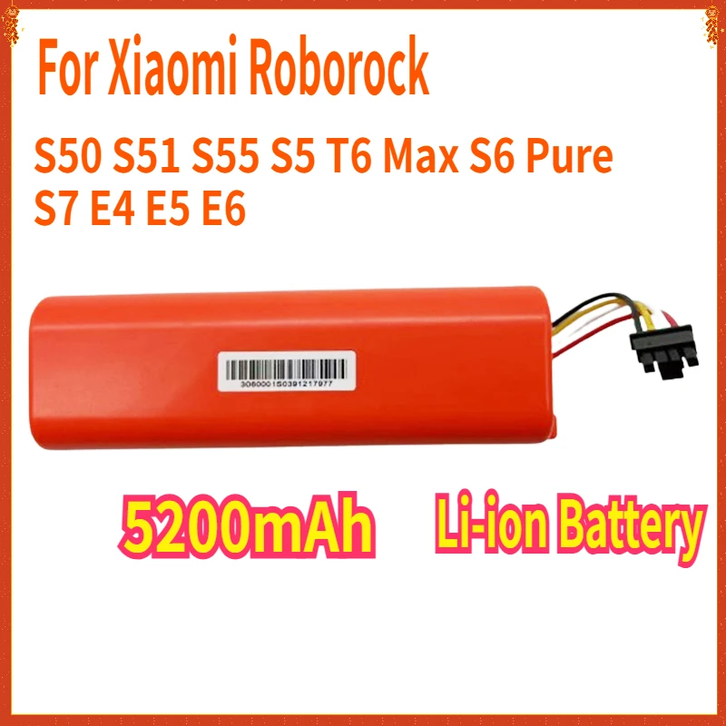 Для Xiaomi Roborock Замена литий-ионного аккумулятора для S50 S51 S55 S5 T6 Max S6 Pure S7 E4 E5 E6 Робот-пылесос 5200 мАч