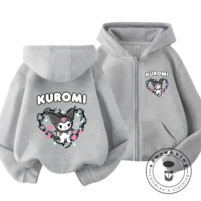 Фото Детская Толстовка С Капюшоном Hello Kitty Kuromi, Зимний Повседневный Топ Для Девочек С Капюшоном, Школьная Форма, Подходит №5