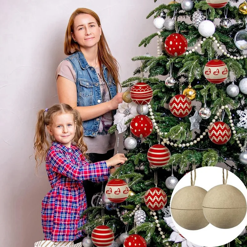 Фото 48 шт. рождественские бумажные шарики-маше 3,15 дюйма, неокрашенные пустые шарики, украшения, принадлежности для рукоделия, простые в использовании №4