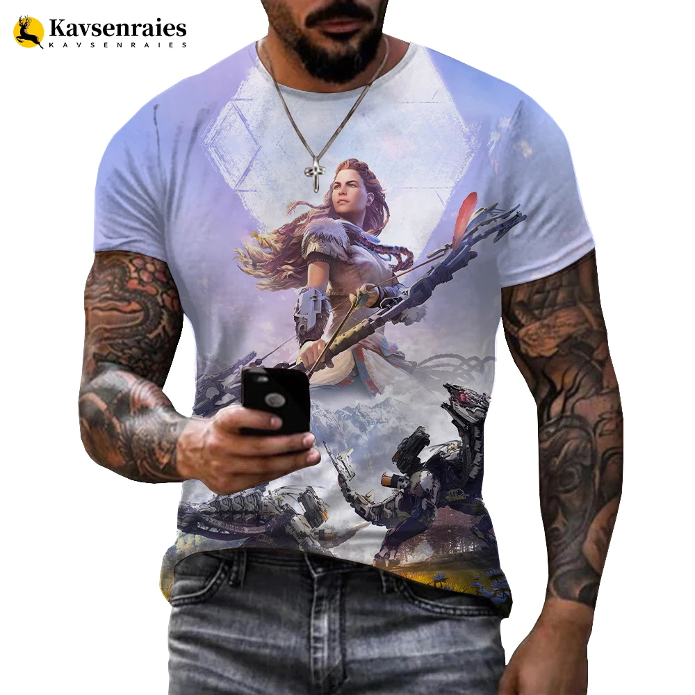 Футболка с 3D-принтом Horizon Zero Dawn для мужчин и женщин, модные повседневные топы с коротким рукавом, большие размеры 6XL, лето