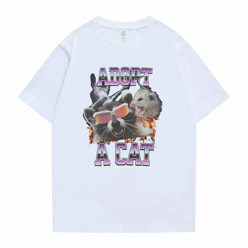 Фото Футболка с надписью «Adopt A Cat Opossum», забавная модель, Женская милая Повседневная Свободная футболка большого размера, летняя уютная футболка из чистого хлопка для мужчин №2
