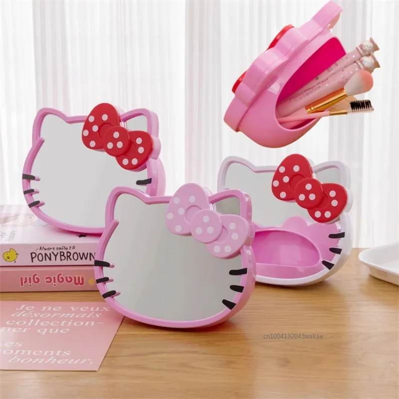 Новинка, косметическое зеркало Sanrio Kawaii Girl Heart Hello Kitty, портативное настольное зеркало, коробка для хранения косметических предметов, женский подарок