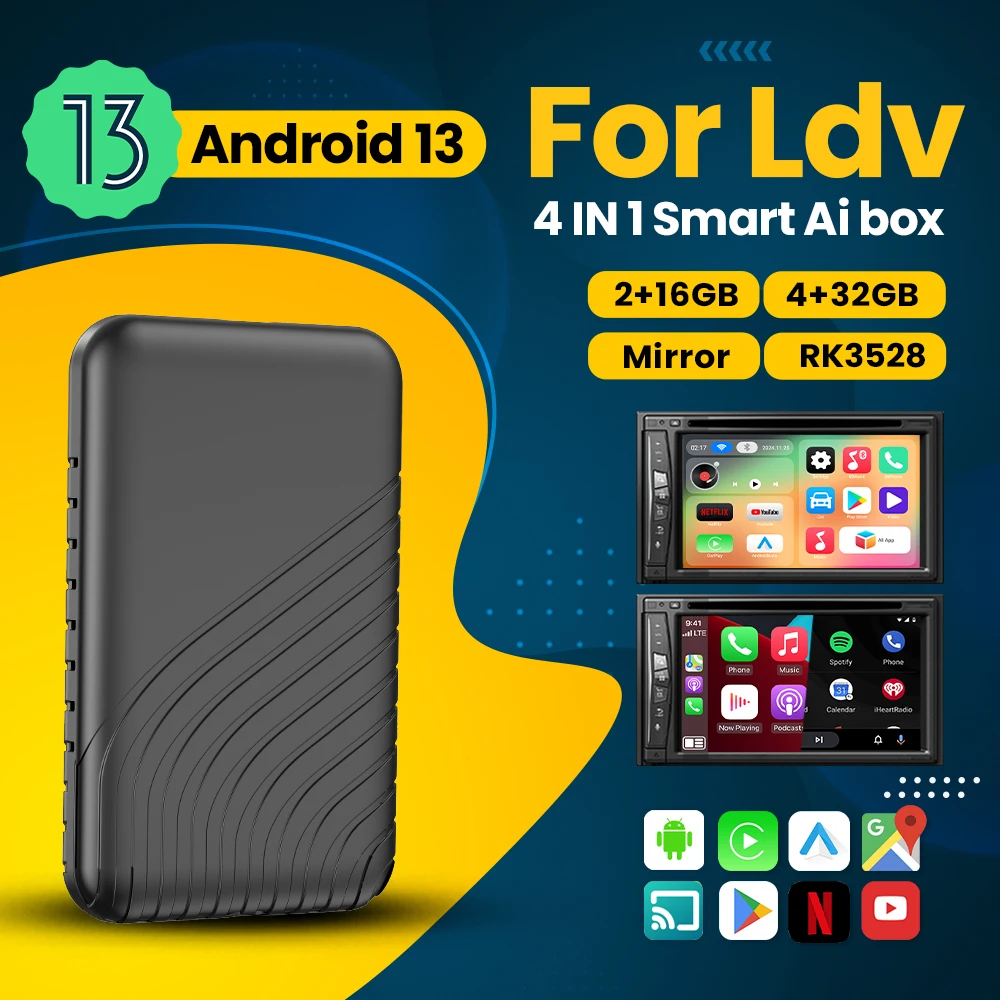 Android 13 беспроводной Carplay Android Auto для Netflix Youtube Global Langages Box для Ldv G10 EV80 D90 T60 V80 ДОСТАВКА 9 eDELIVE