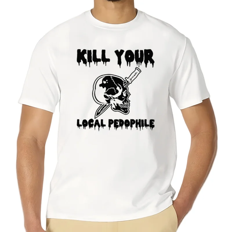 Фото Matar tu pedófilo diver Localtido фирма cita broma hombres camiseta lavado Top para uso Voi moda versátil №2