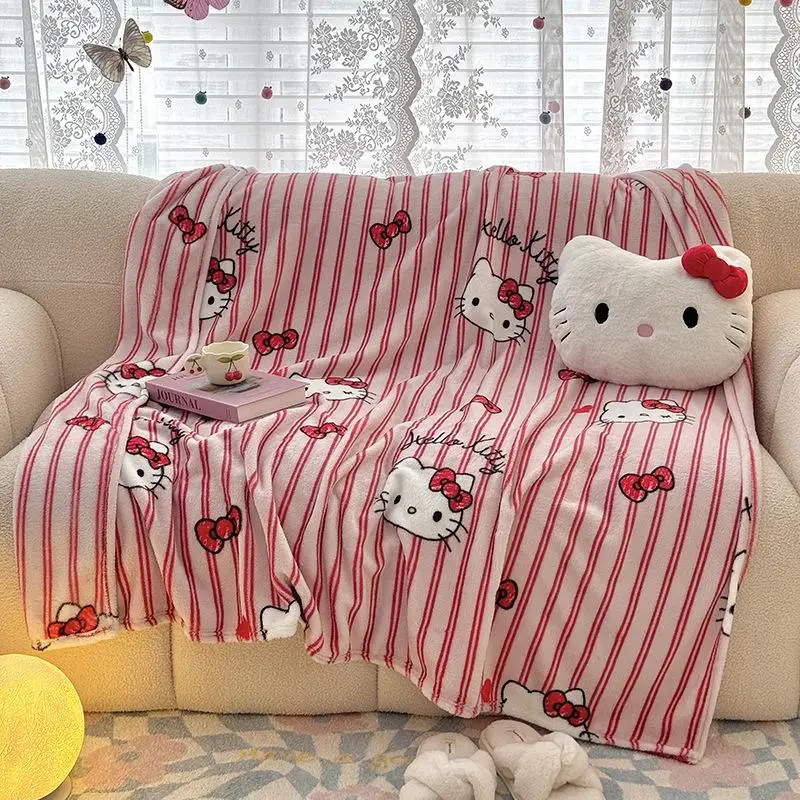 Фото Одеяло Sanrios с кондиционером 150X200 см, двухстороннее бархатное однослойное одеяло Hellokitty Kuromi с принтом для путешествий и офиса №5