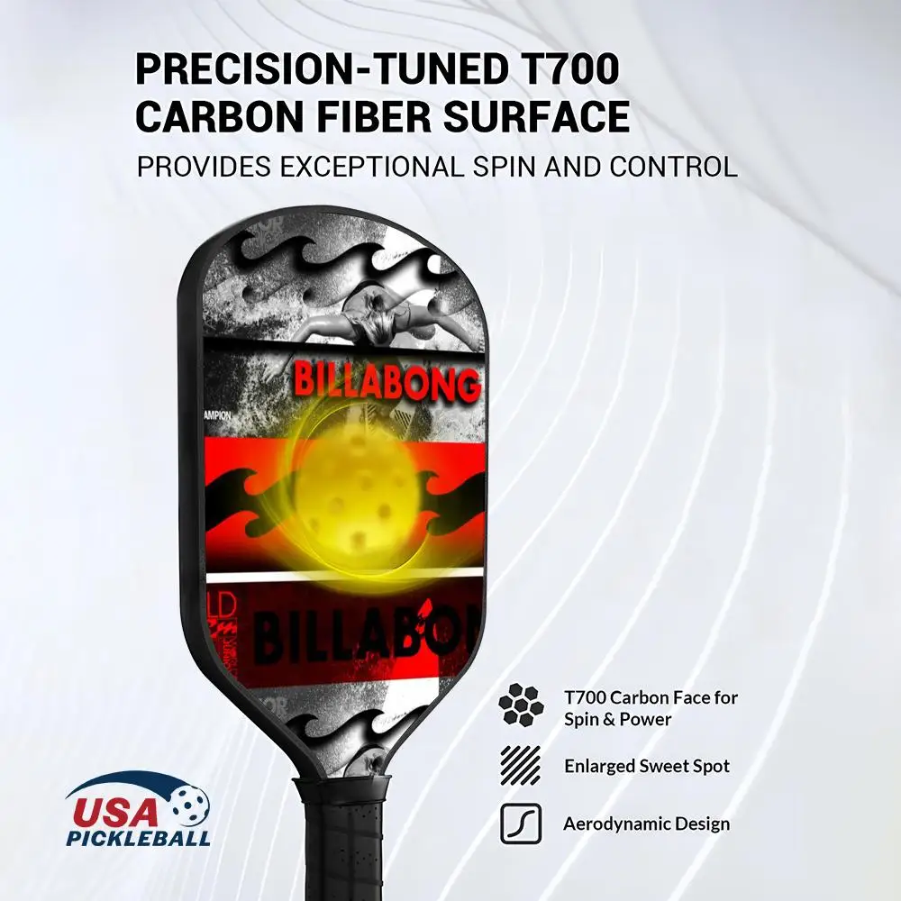 Фото Лопатка для пиклбола, одобренная USAPA T700, цельный корпус из углеродного волокна, термоформованная, сотовым сердечником 16 мм, Power&Spin B_BillaboGS Cool №2