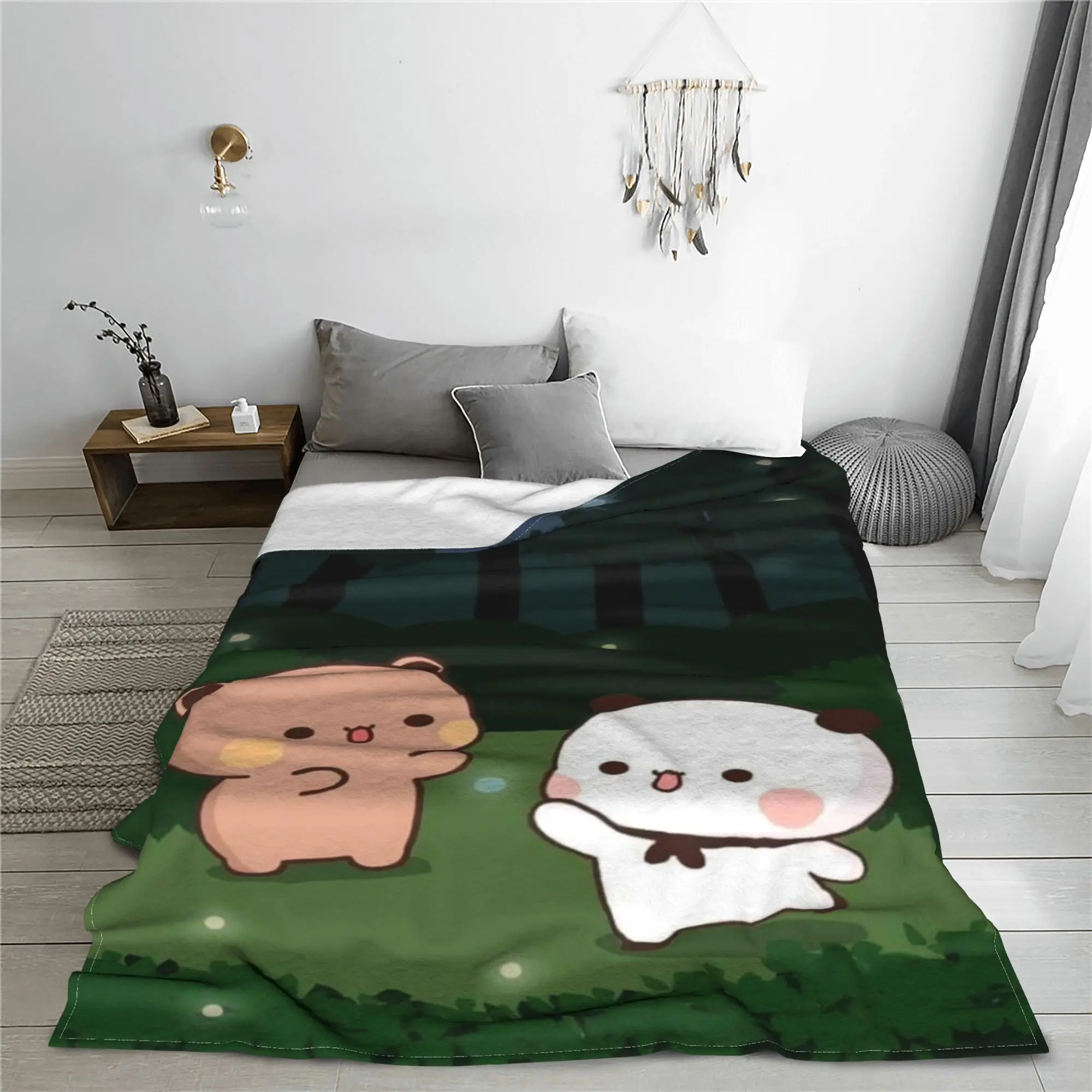Фото Одеяла с героями мультфильмов Bubu Dudu, коралловый флис, плюшевое осенне-зимнее многофункциональное тонкое одеяло для дома, путешествий, постельные принадлежности, пледы №3