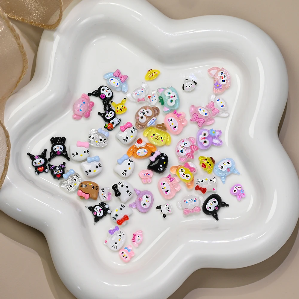 Фото 50 шт. 3D смешанные смолы мультфильм «Hello Kitty» подвески для ногтей Flash Kuromi Cinnamoroll милые аниме украшения для ногтей DIY маникюрные принадлежности №4