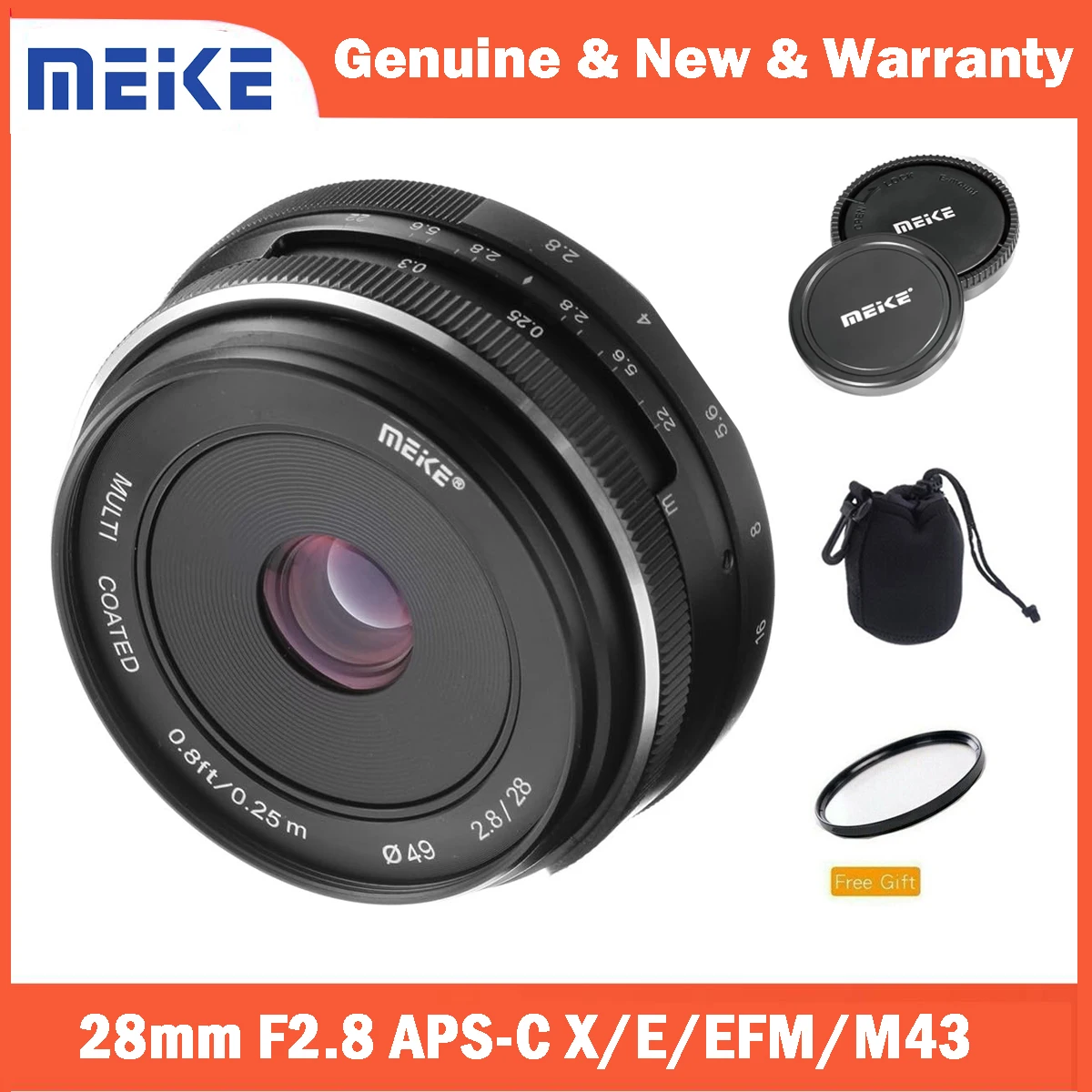 Meike 28 мм f2.8 фиксированный ручной фокусный объектив для Olympus Panasonic M4/3 Fujifilm X Sony E Canon EF-M M1 M2 M3 беззеркальные камеры