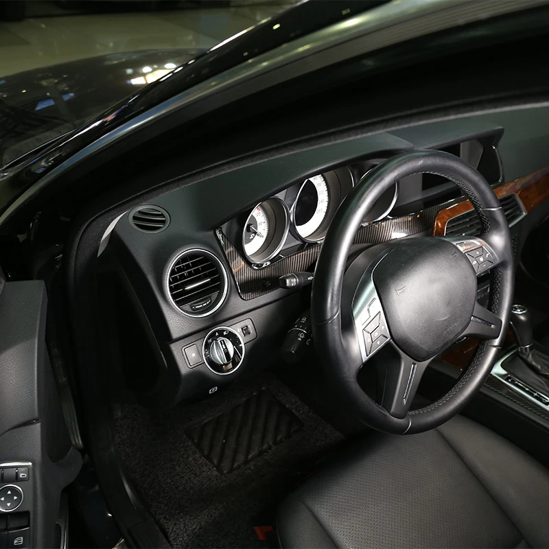 Фото Для Mercedes Benz C Class W204 2011-2013 ABS автомобильный Стайлинг углеродное волокно текстура рулевое колесо панель приборной панели Обложка рамка отделка №4