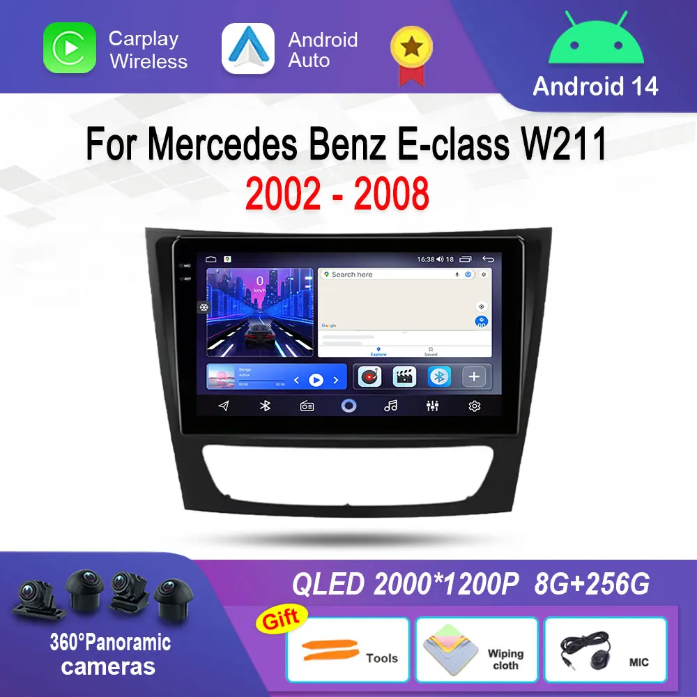 Система Android 14, для Mercedes Benz E-класса W211 2002-2008, автомобильное видео, мультимедиа, GPS-навигация, 4G DSP, стерео Bluetooth