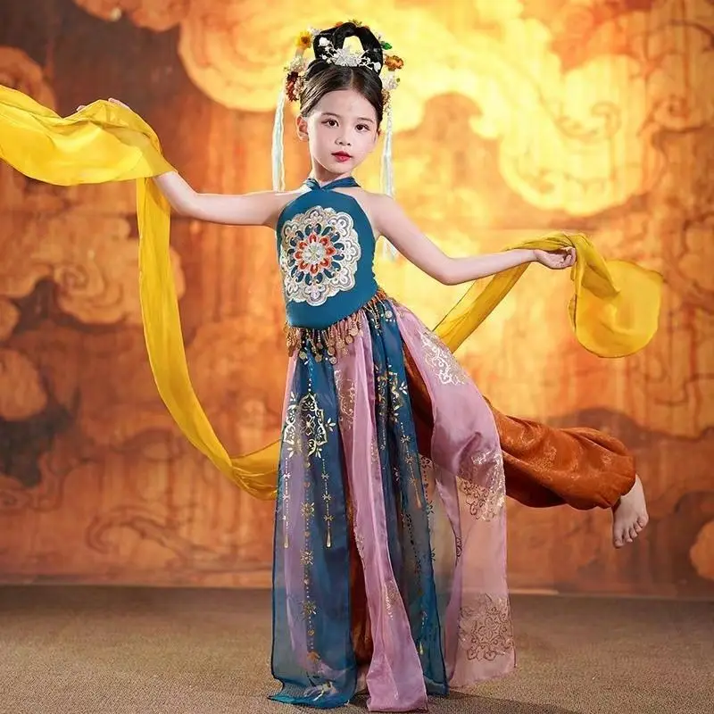 Фото Летние стримеры для девушек Hanfu, вышитые экзотические Стильные Классические танцевальные костюмы Dunhuang, традиционное китайское платье №4