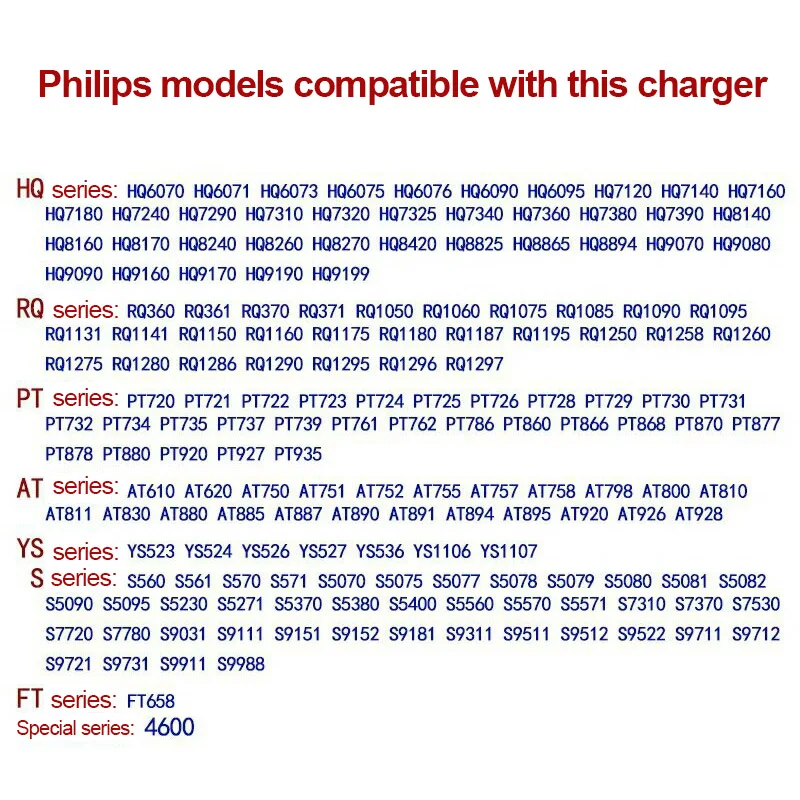 Фото Зарядное устройство для электробритвы Philips HQ8505 HQ9020 PT720 S5008 RQ1050 HS8020 HQ40D QC5115, машинка для стрижки волос 12 В 5,4 Вт 50/60 Гц №2