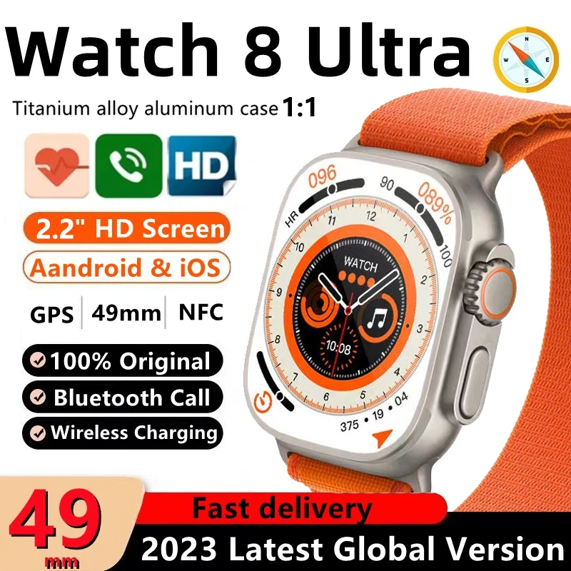 Новинка, Смарт-часы 8 Ultra Series8, мужские Смарт-часы с GPS, умные часы с водонепроницаемым спортивным режимом, фитнес-часы с беспроводной зарядкой для Apple