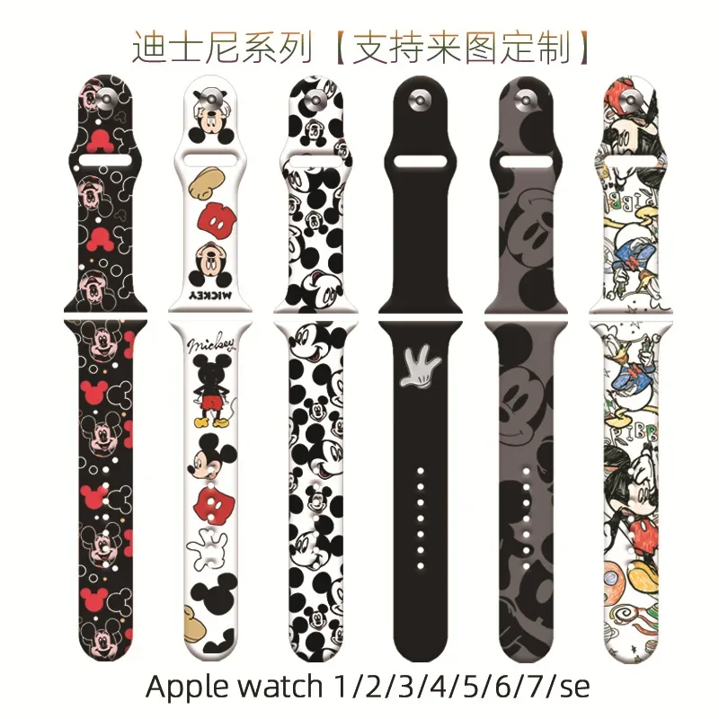 Фото Ремешок силиконовый для iWatch band 12 3 4 5 6 7 se, браслет для умных часов с Микки стежком, apple Watch 40 мм 38 мм 42 мм 44 мм №3