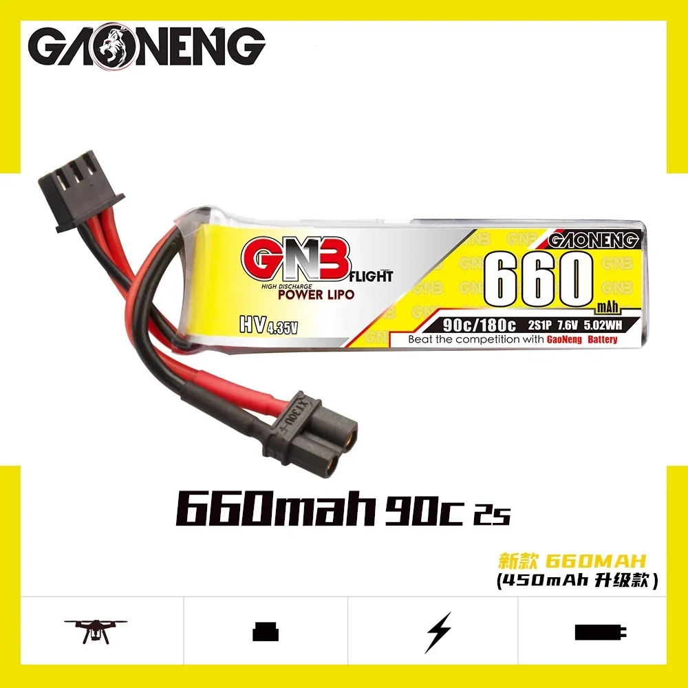 GNB 660 мАч 2S 7,6 В 90C 4,35 В LiHV для 1,6-дюймового мини-радиоуправляемого самолета, литиевая батарея, аксессуары