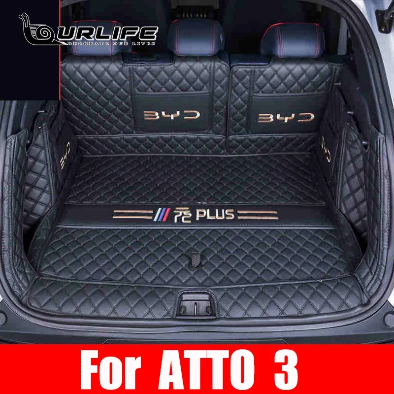 Для BYD Atto 3 Yuan Plus 2022 2023 2024, аксессуары, коврик в багажник автомобиля, кожаный защитный чехол с одним дном, ковер, внутренняя накладка