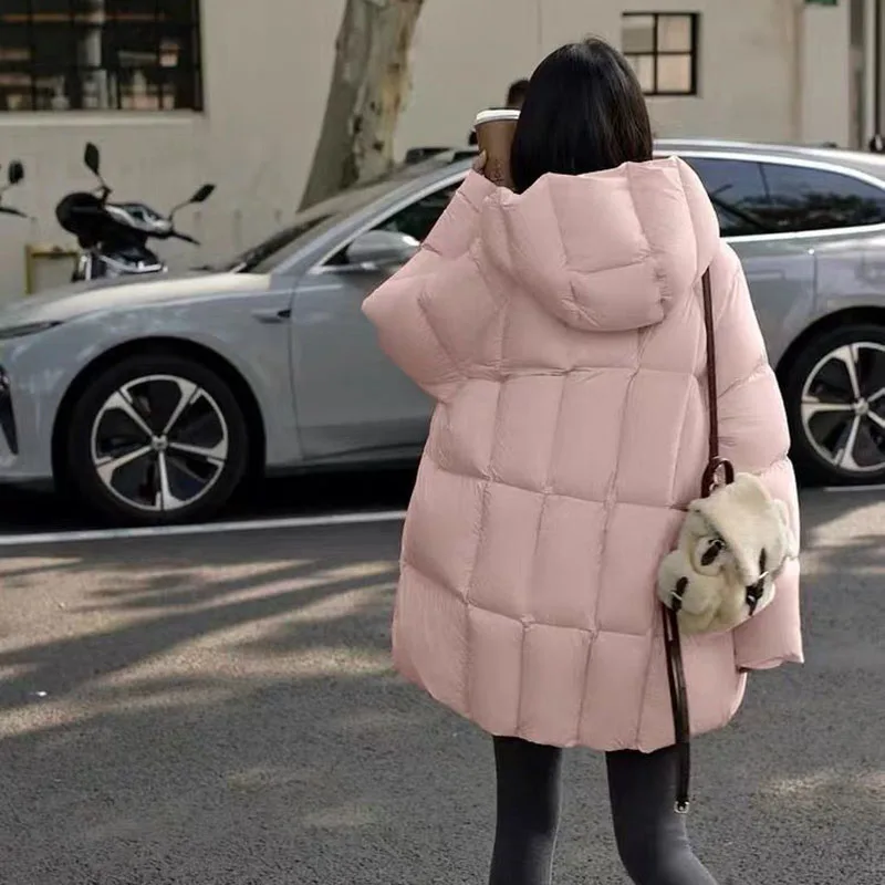 Сплошной цвет пальто Parker Свободный женский пуховик 2025Новый зимний теплый толстый белый утиный пух с капюшоном для отдыха Женский пуховик H438 (art.: 3920cffa89442) - 3920cffa89442