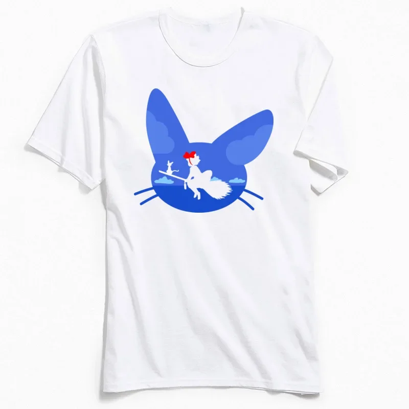Футболка с японским аниме, летная футболка Kiki And Jijis для мужчин, обычная летняя/Осенняя футболка, Забавные топы с коротким рукавом и круглым вырезом, хлопковые футболки