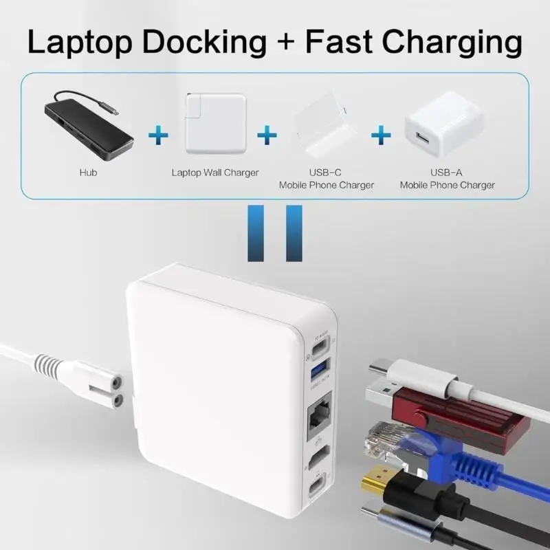 Фото 5 В 1 Портативный USB -зарядный док -станция Power Adapter с технологией PD60W для игр USB2.0 для клавишных мыши 193A 193A №3