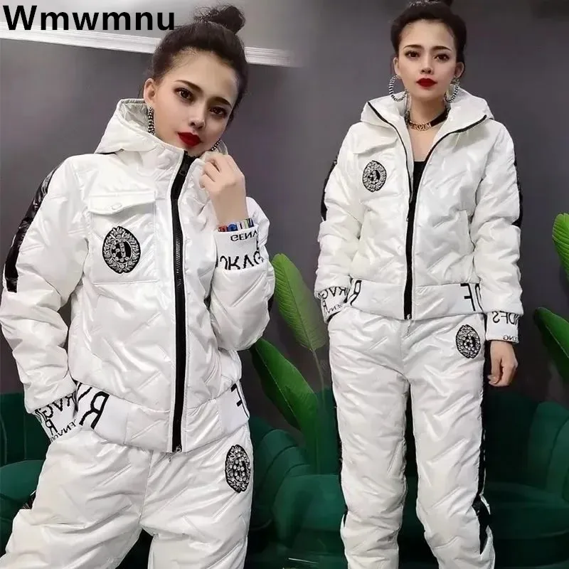 Фото Теплый пуховой хлопковый комплект из двух предметов с капюшоном, зимнее толстое пальто на молнии, комплект, повседневные брюки-джоггеры длиной до щиколотки, новинка №1