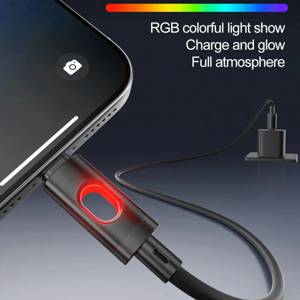 Фото Полый RGB светящийся кабель для передачи данных PD 60 Вт, провод для быстрой зарядки, зарядный кабель для Type-C, кабель для всех аппаратов, 1 м/2 м №2