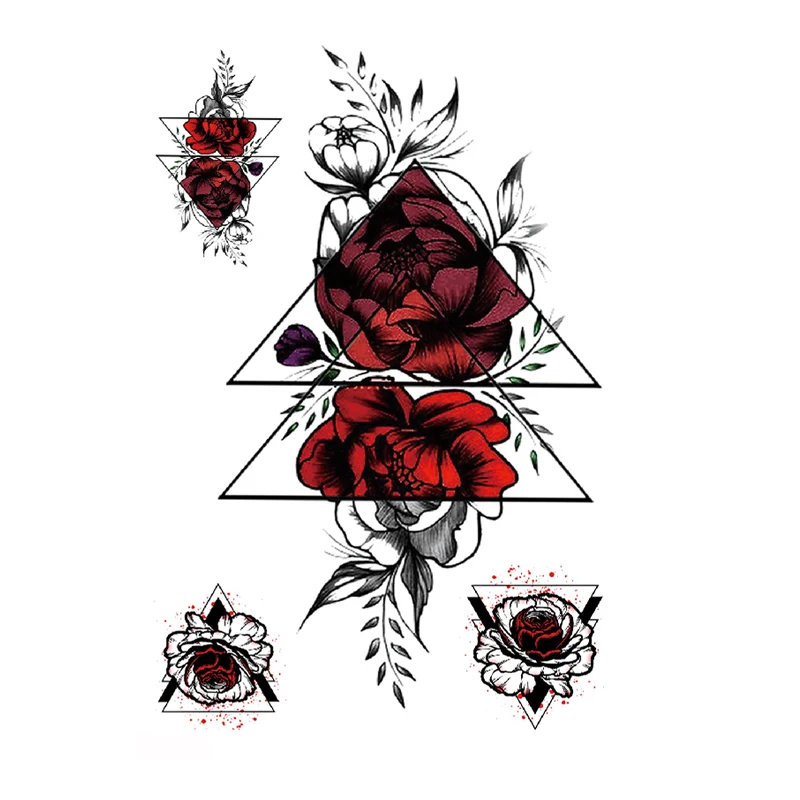 Большая красная роза, треугольная татуировка, наклейка, женская Tatuajes Temporales, водостойкая временная поддельная татуировка, женская мужская татуировка Seleeve