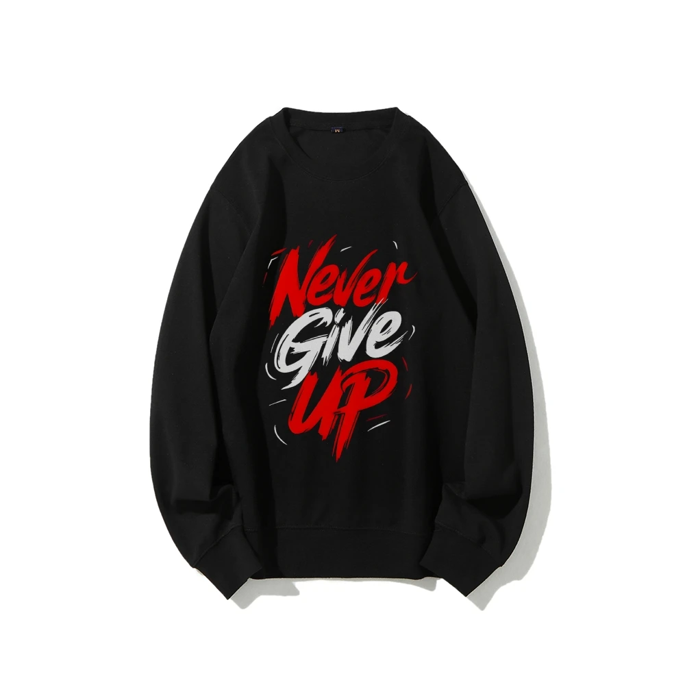 Толстовка с графическим рисунком Y2k Never Give up с принтом слогана, вдохновляющая мягкая ткань свободного стиля для успешных повседневных видов Толстовки и свитшоты