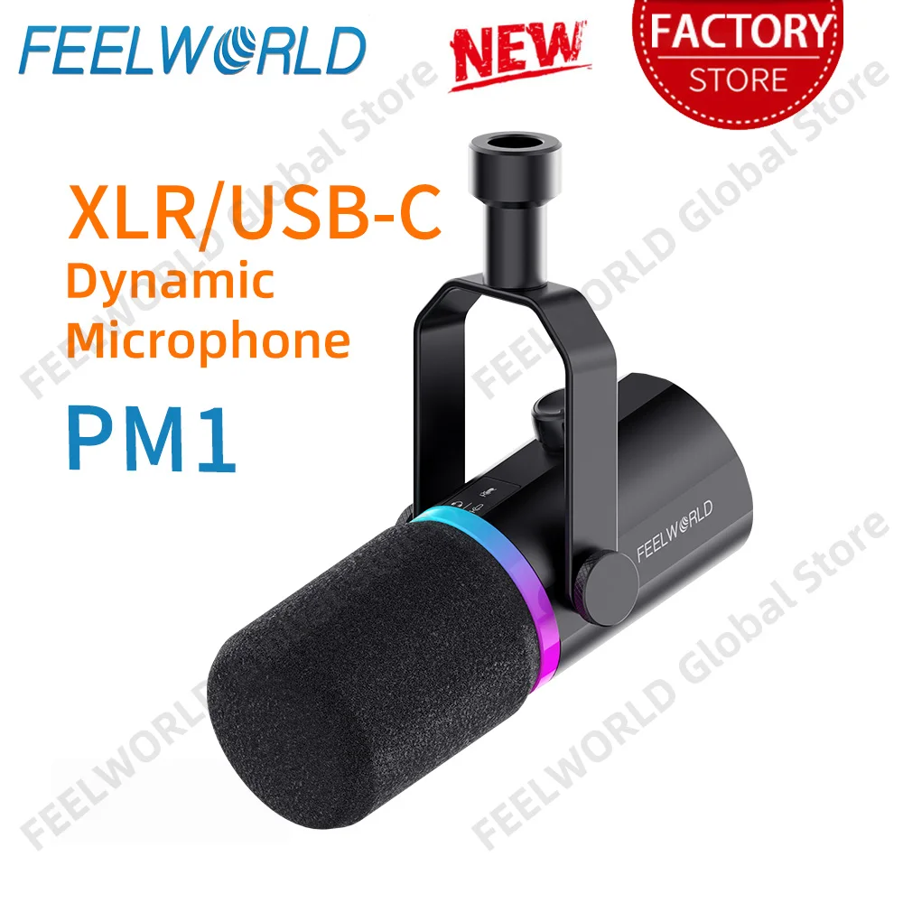 USB Динамический микрофон FEELWORLD PM1 XLR для подкастинга, записи игр, прямой трансляции